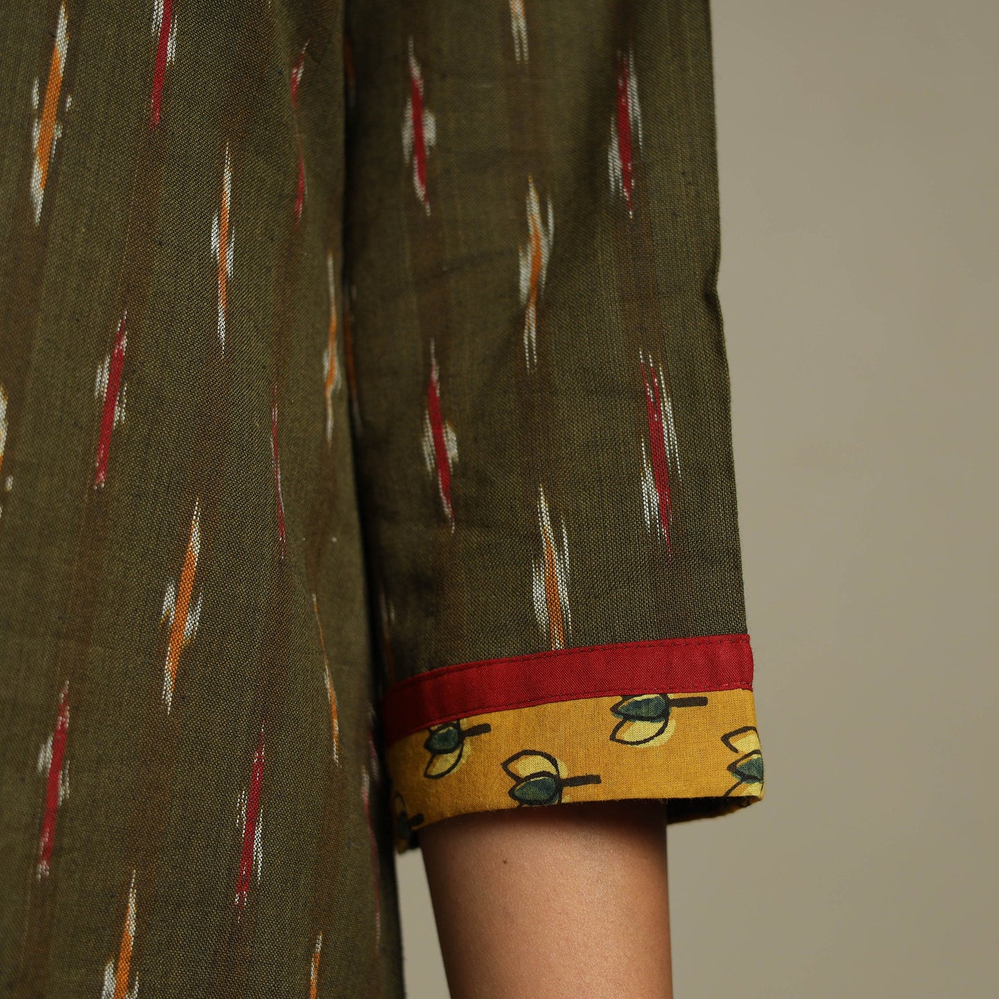 Green Cotton Straight Pochampally Ikat Kurta