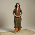 Green Cotton Straight Pochampally Ikat Kurta