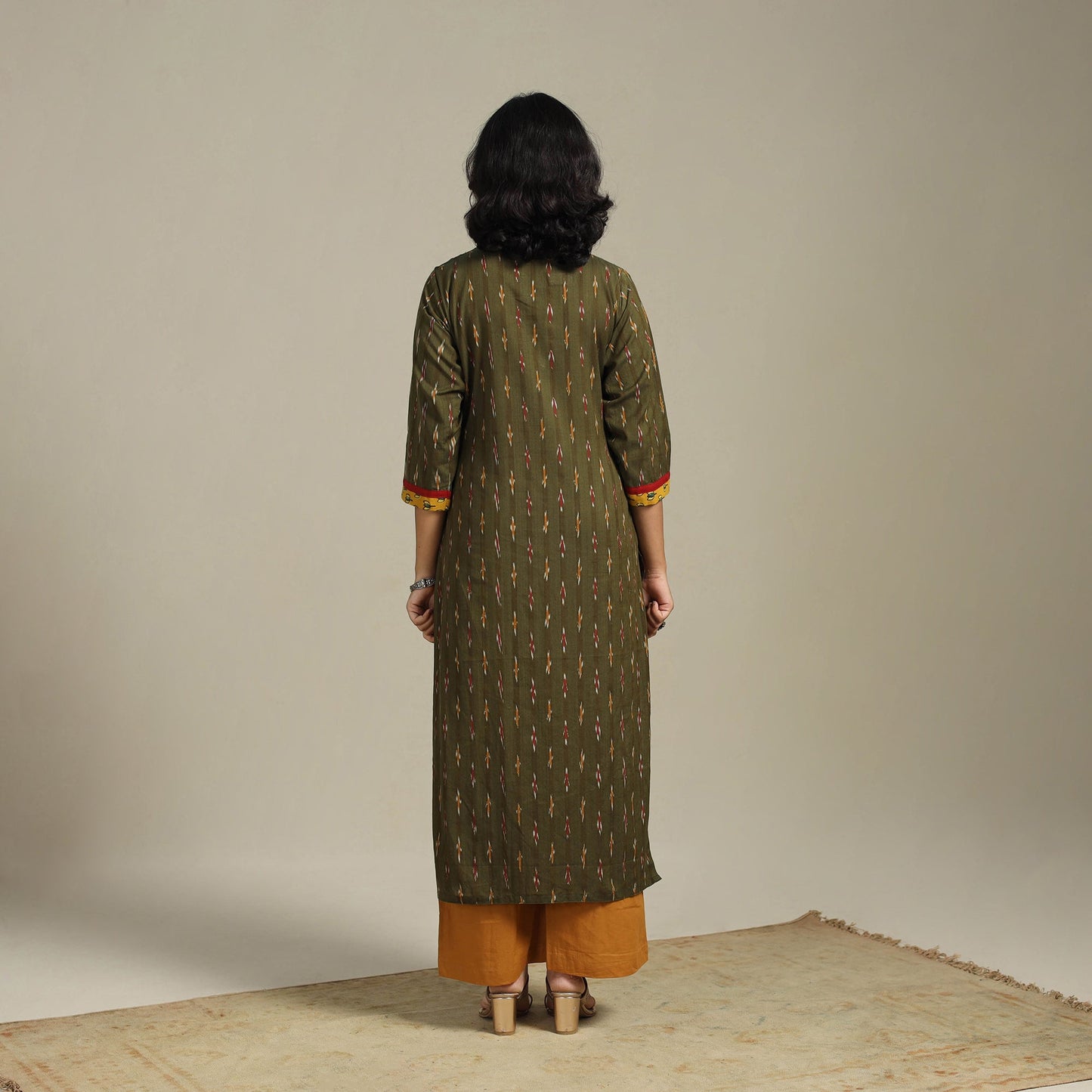 Green Cotton Straight Pochampally Ikat Kurta