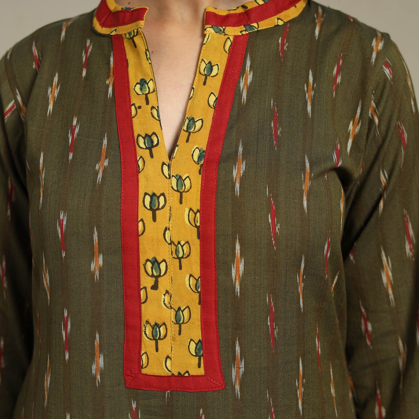 Green Cotton Straight Pochampally Ikat Kurta