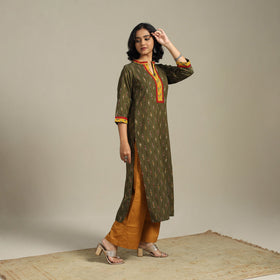 Green Cotton Straight Pochampally Ikat Kurta