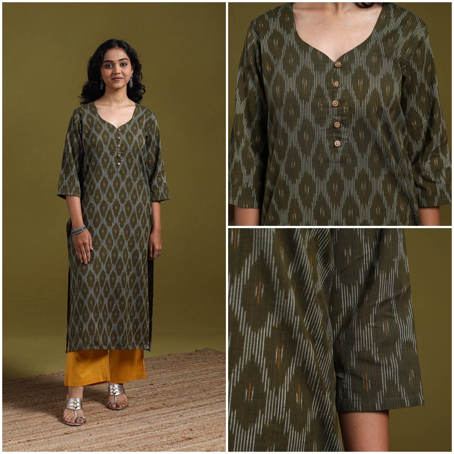 Cotton straight pochampally ikat kurta for women 12
