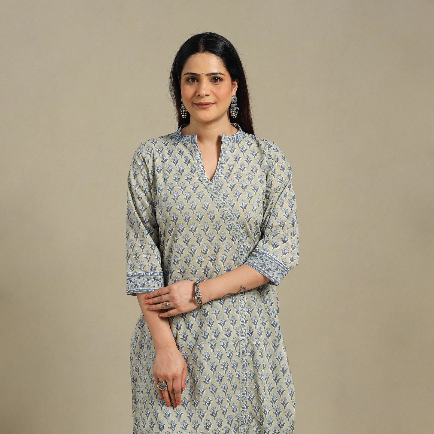 Green - cotton straight sanganeri kurta 04 - handcrafted