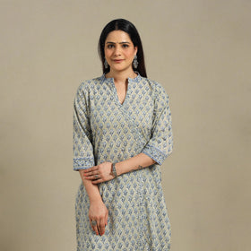 Green - cotton straight sanganeri kurta 04 - handcrafted