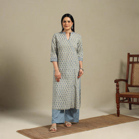 Green - cotton straight sanganeri kurta 04 - handcrafted