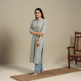 Green - cotton straight sanganeri kurta 04 - handcrafted