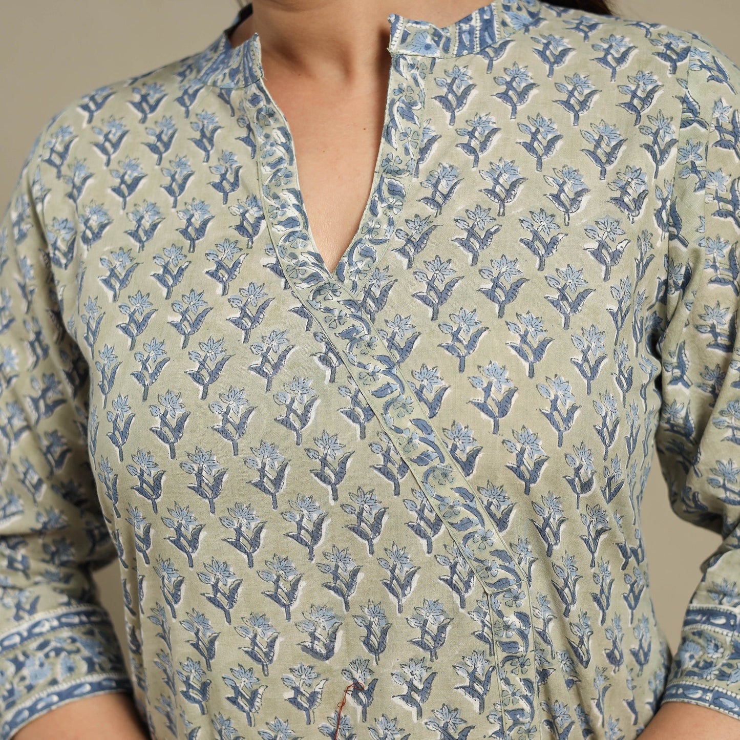 Green - cotton straight sanganeri kurta 04 - handcrafted