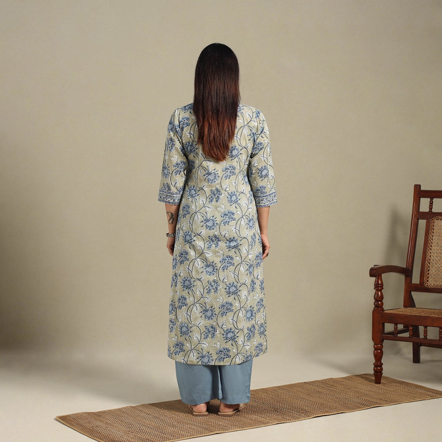 Green - cotton straight sanganeri kurta 07 - handcrafted