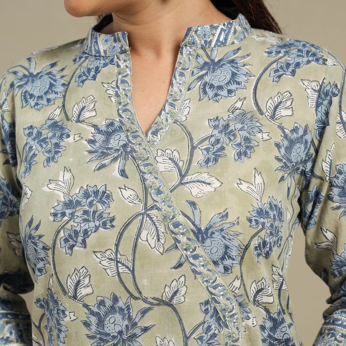 Green - cotton straight sanganeri kurta 07 - handcrafted