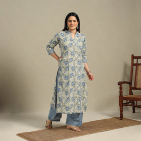 Green - cotton straight sanganeri kurta 07 - handcrafted