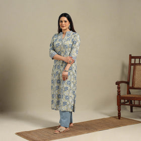 Green - cotton straight sanganeri kurta 07 - handcrafted