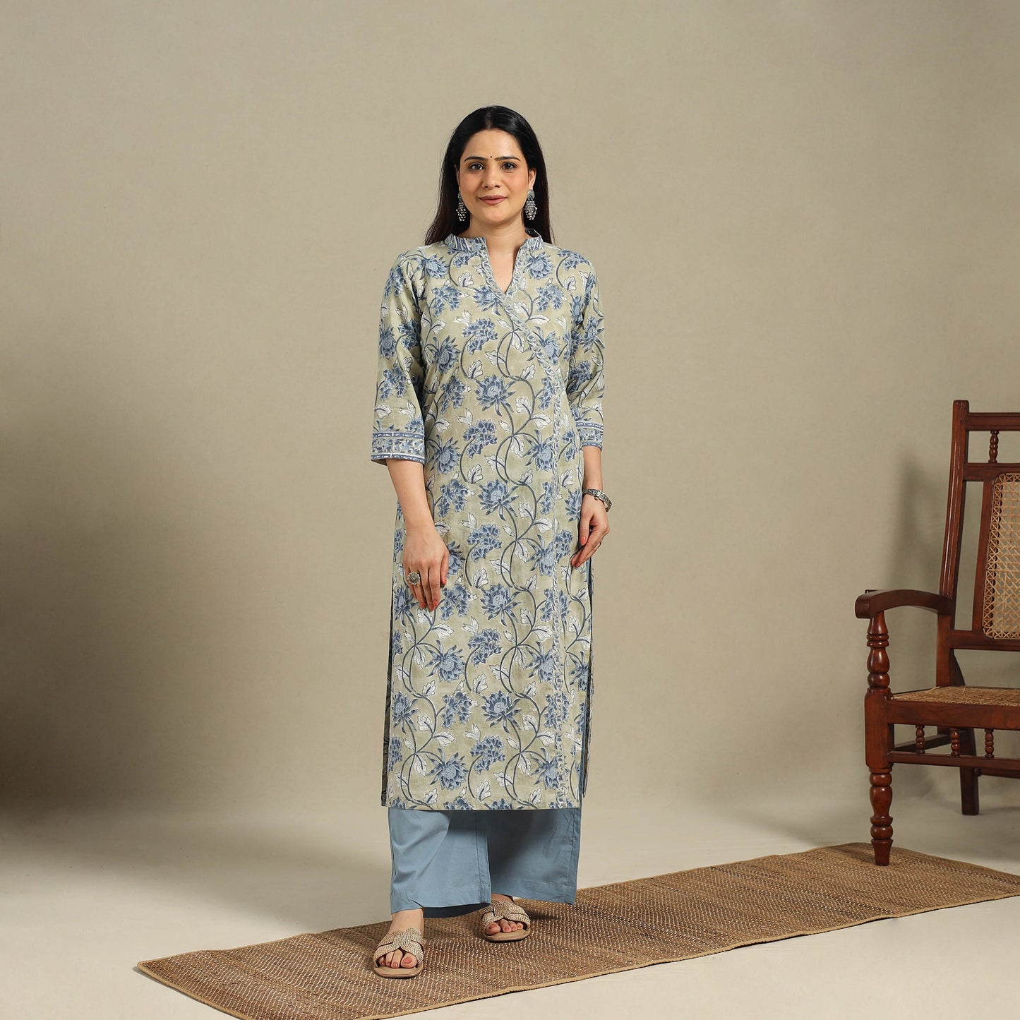 Green - cotton straight sanganeri kurta 07 - handcrafted