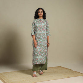 Green - cotton straight sanganeri kurta 07 - s - handcrafted