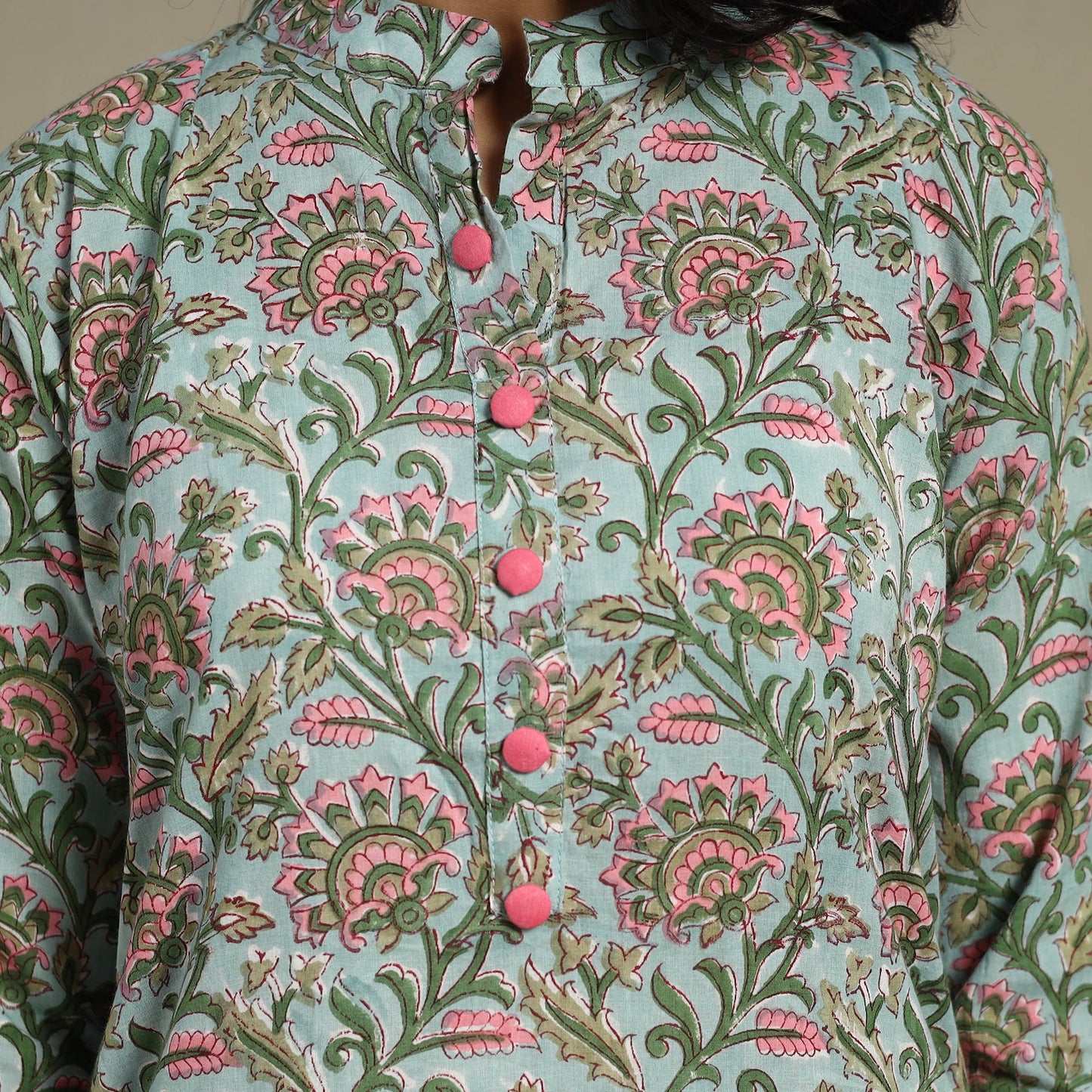 Green - cotton straight sanganeri kurta 07 - s - handcrafted