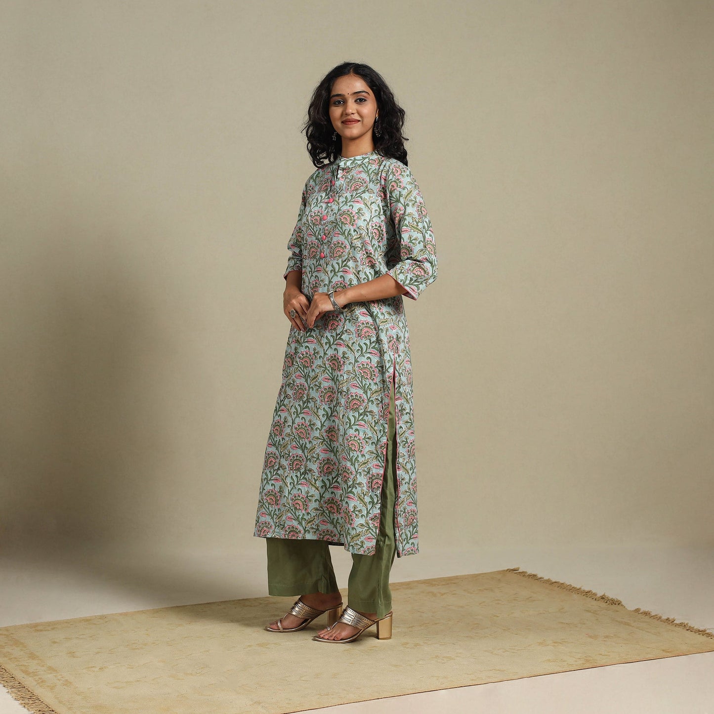 Green - cotton straight sanganeri kurta 07 - s - handcrafted