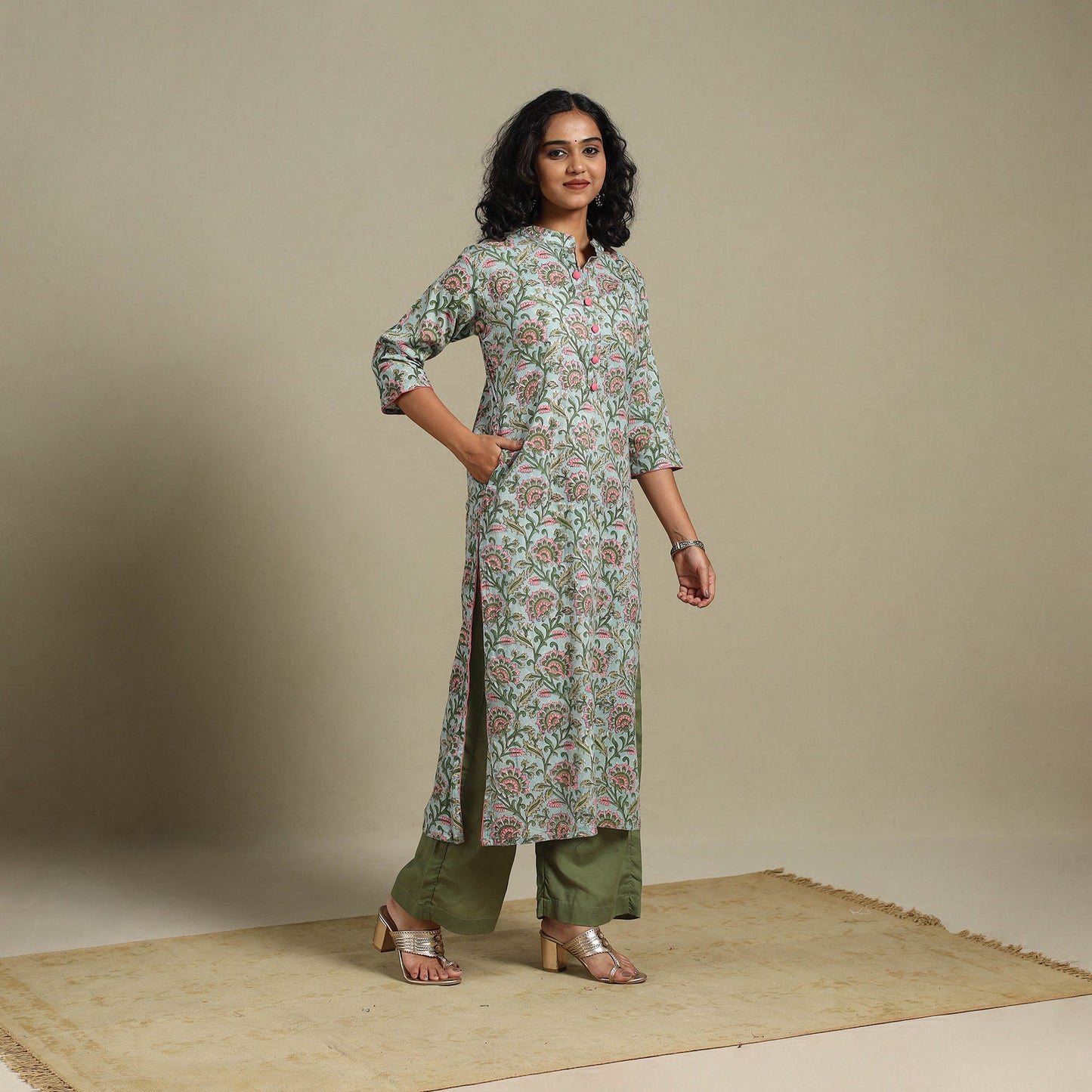 Green - cotton straight sanganeri kurta 07 - s - handcrafted
