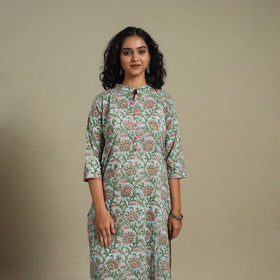 Green - cotton straight sanganeri kurta 07 - s - handcrafted