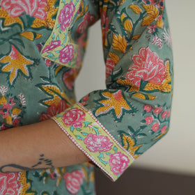  Green Straight Cotton Sanganeri Print Kurta for Women 