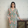  Green Straight Cotton Sanganeri Print Kurta for Women 