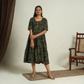Buy Green Block Print Cotton Tiered Bagru Dress 