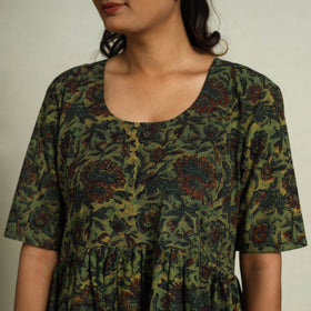 Buy Green Block Print Cotton Tiered Bagru Dress 