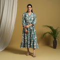 Buy Green Block Print Cotton Tiered Sanganeri Dress 