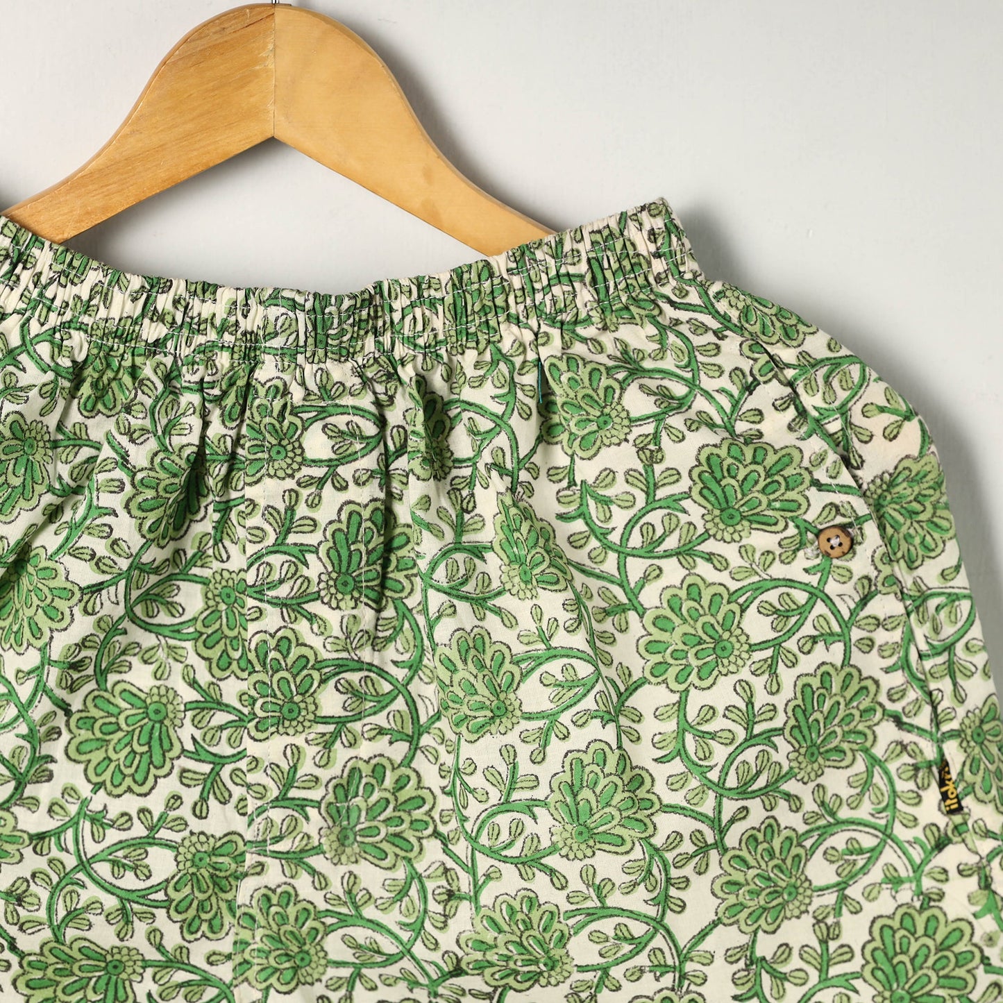  Green Block Print Cotton Unisex Sanganeri Shorts/Boxer