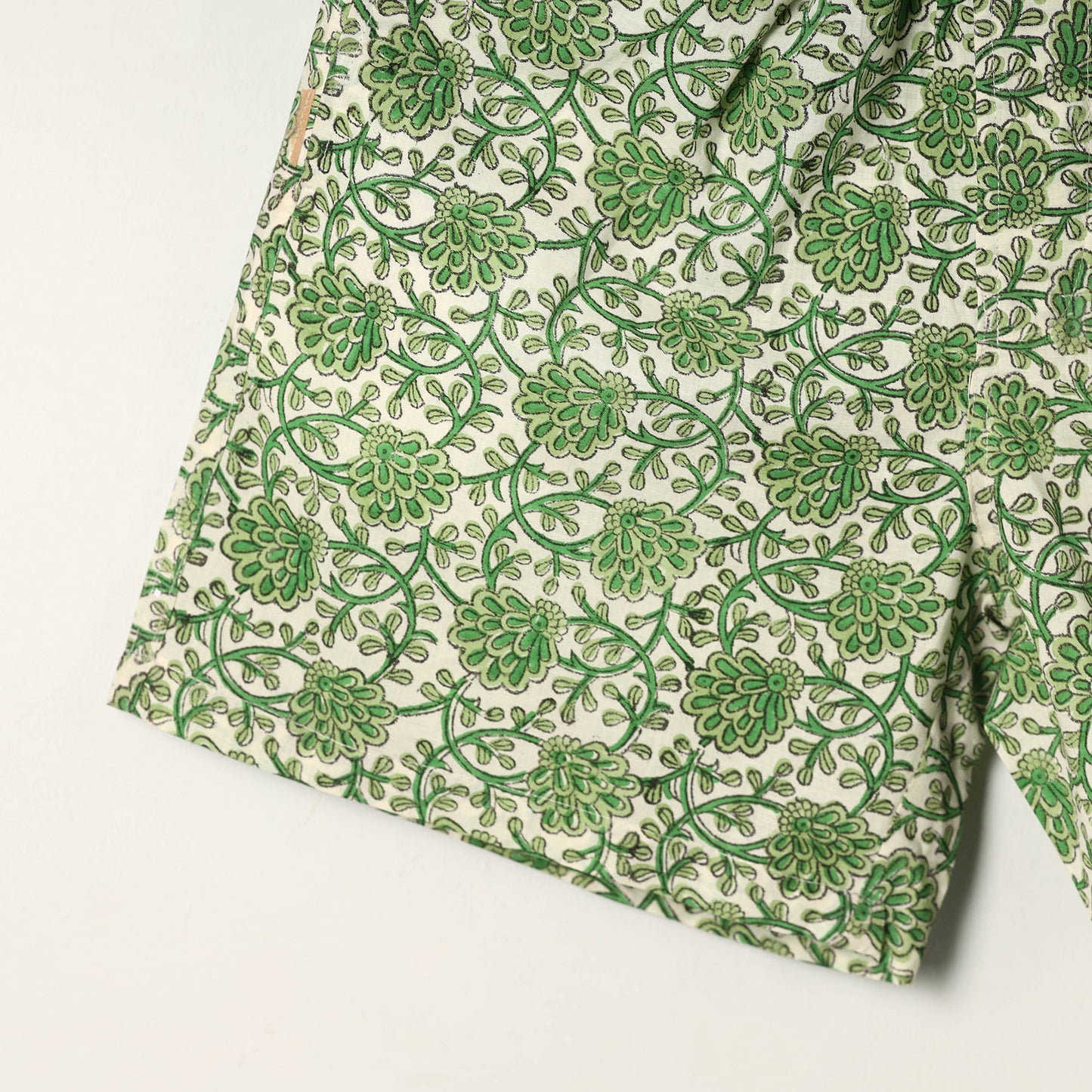  Green Block Print Cotton Unisex Sanganeri Shorts/Boxer