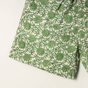  Green Block Print Cotton Unisex Sanganeri Shorts/Boxer