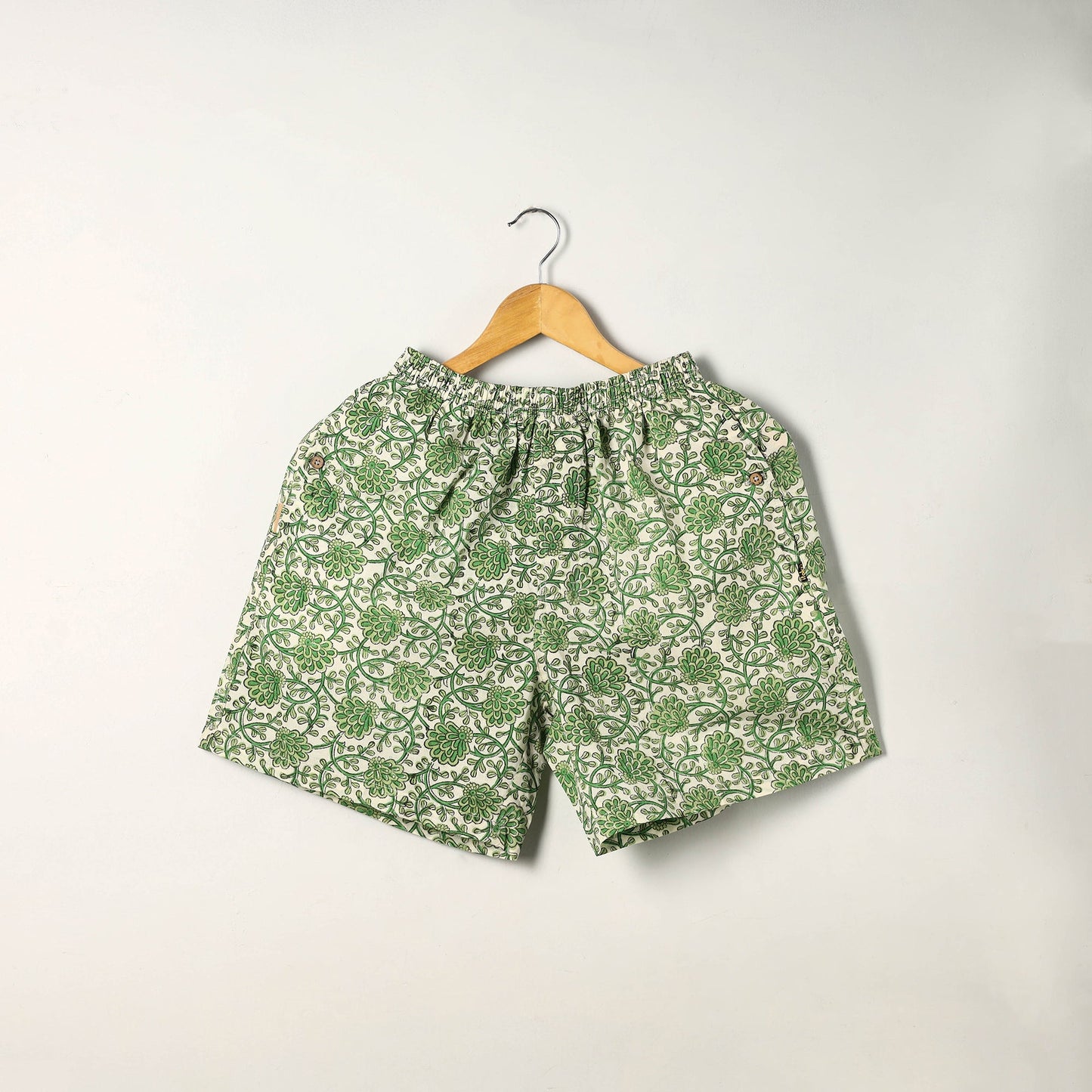 Green Block Print Cotton Unisex Sanganeri Shorts/Boxer