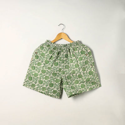  Green Block Print Cotton Unisex Sanganeri Shorts/Boxer