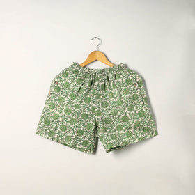  Green Block Print Cotton Unisex Sanganeri Shorts/Boxer