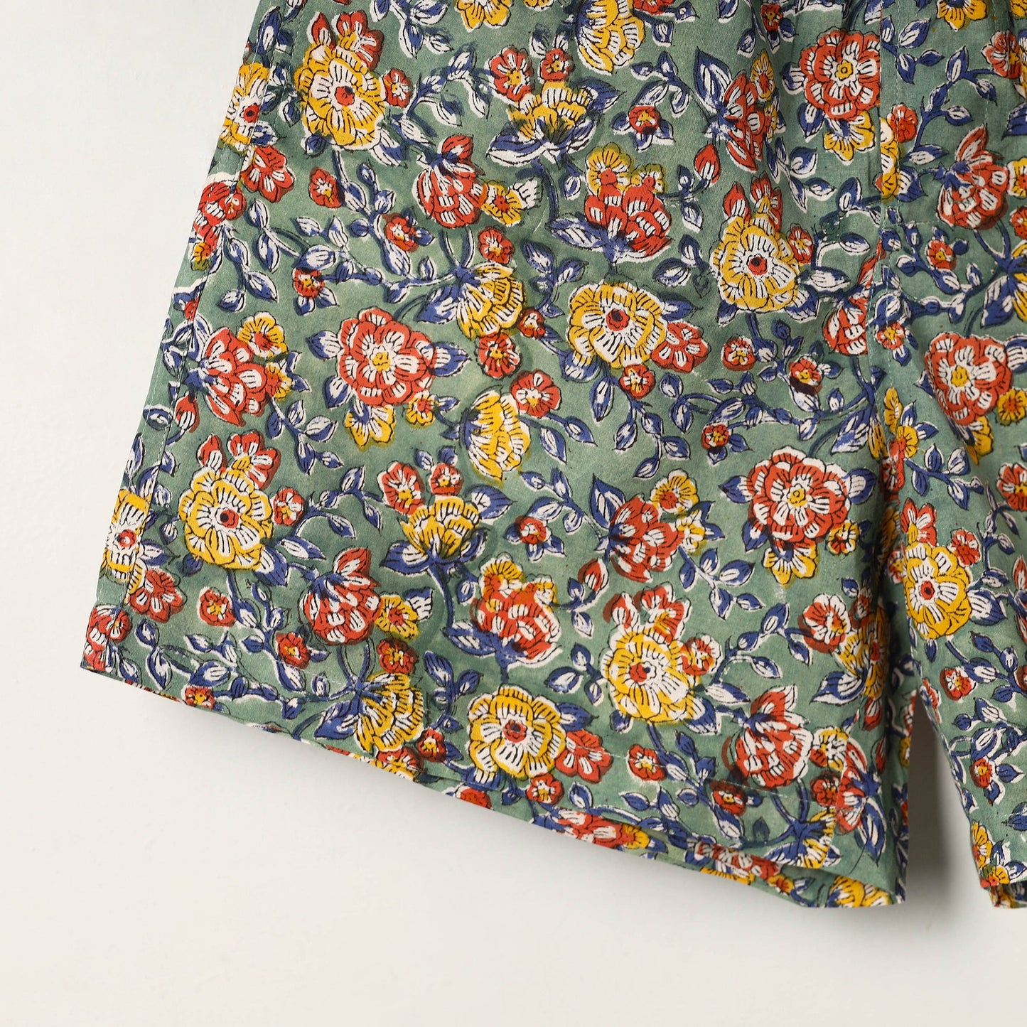  Green Block Print Cotton Unisex Sanganeri Shorts/Boxer