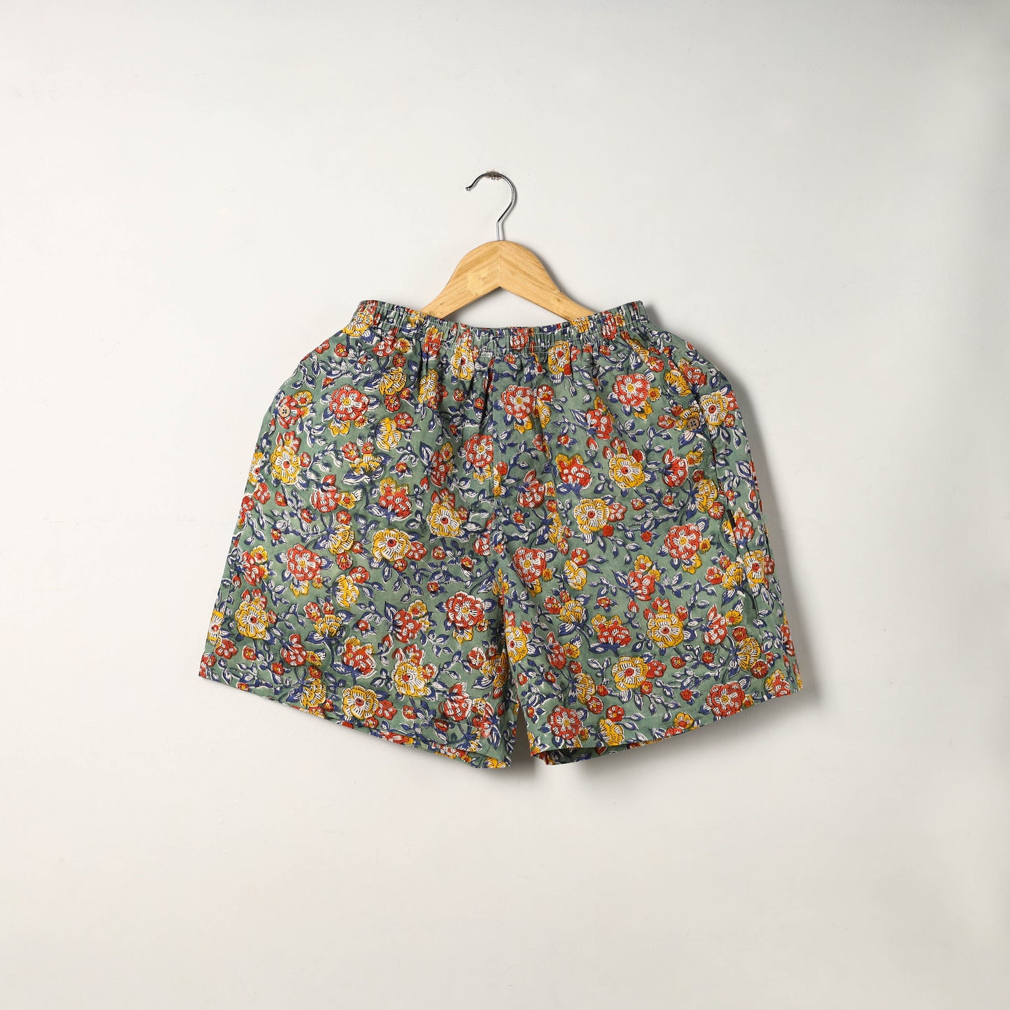  Green Block Print Cotton Unisex Sanganeri Shorts/Boxer