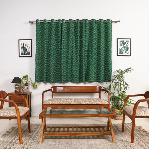 Green - cotton window pochampally ikat curtain (5 x 3 feet)