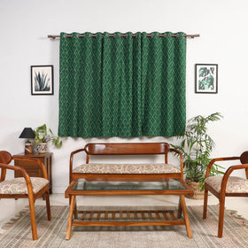 Green - cotton window pochampally ikat curtain (5 x 3 feet)