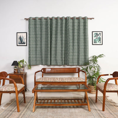 Green - cotton window pochampally ikat curtain (5 x 3 feet)