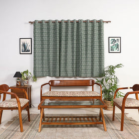 Green - cotton window pochampally ikat curtain (5 x 3 feet)