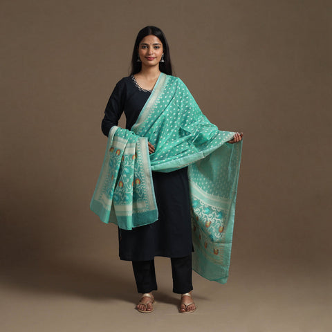 Buy Green Cutwork Buti Cotton Silk Banarasi Dupatta