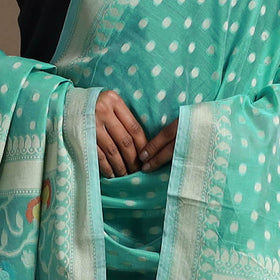Buy Green Cutwork Buti Cotton Silk Banarasi Dupatta