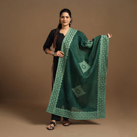 Buy Cutwork Cotton Green Barmer Applique Dupatta