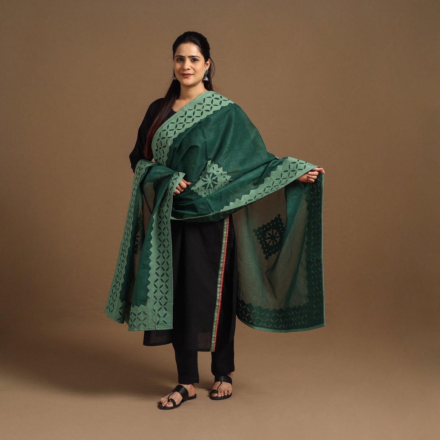 Buy Cutwork Cotton Green Barmer Applique Dupatta