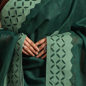 Buy Cutwork Cotton Green Barmer Applique Dupatta