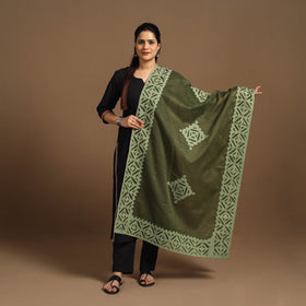 Buy Cutwork Cotton Green Barmer Applique Dupatta