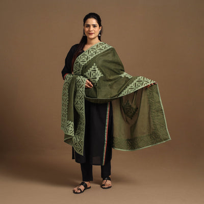 Buy Cutwork Cotton Green Barmer Applique Dupatta