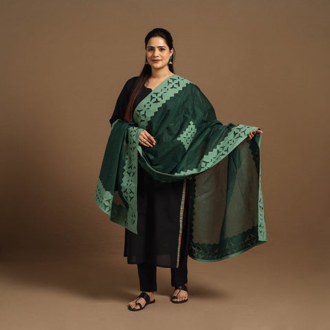  Cutwork Cotton Green Barmer Applique Dupatta