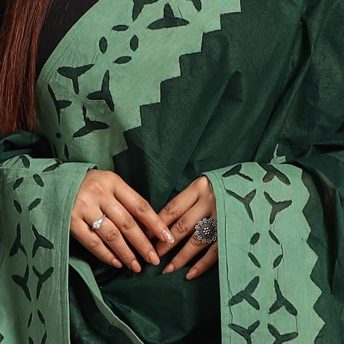  Cutwork Cotton Green Barmer Applique Dupatta