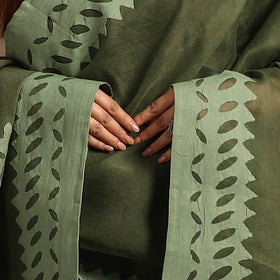 Buy Cutwork Cotton Green Barmer Applique Dupatta