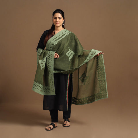 Buy Cutwork Cotton Green Barmer Applique Dupatta