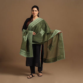 Buy Cutwork Cotton Green Barmer Applique Dupatta